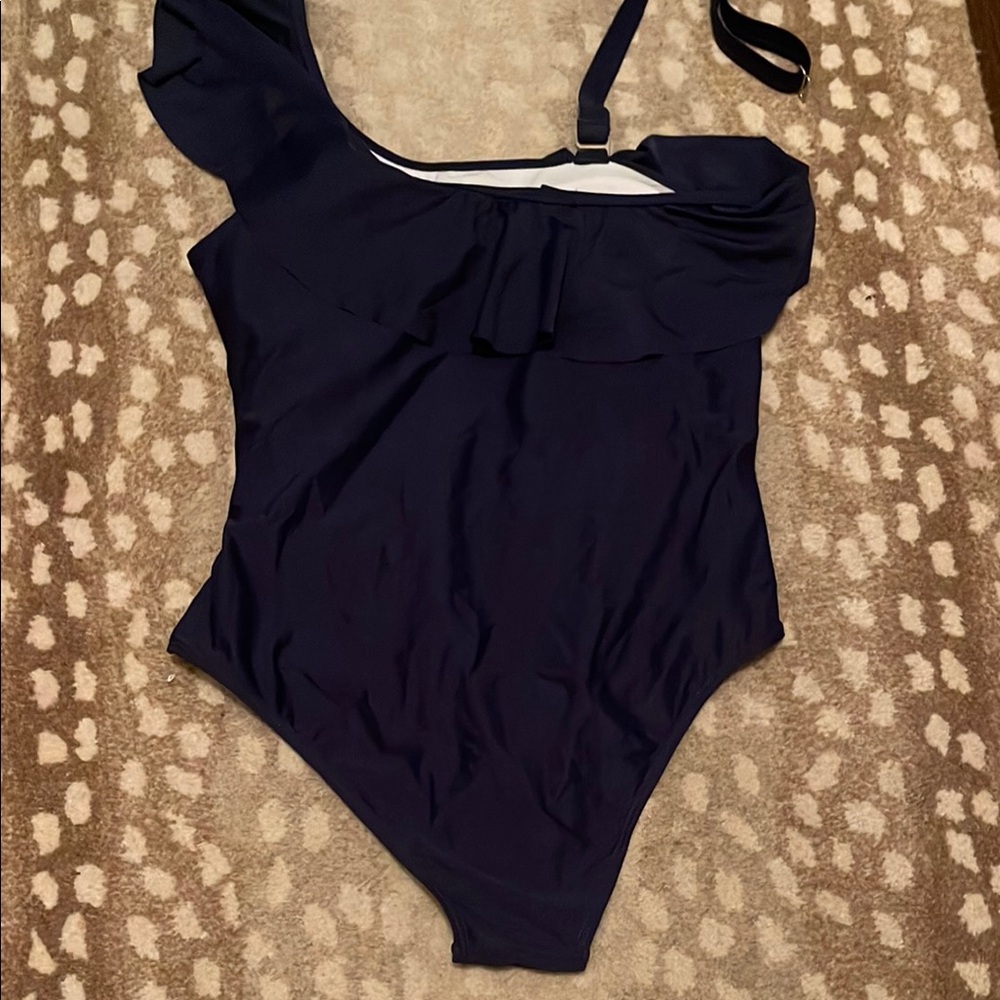 Navy One Piece Swimsuit Ruffle - Picture 5 of 5